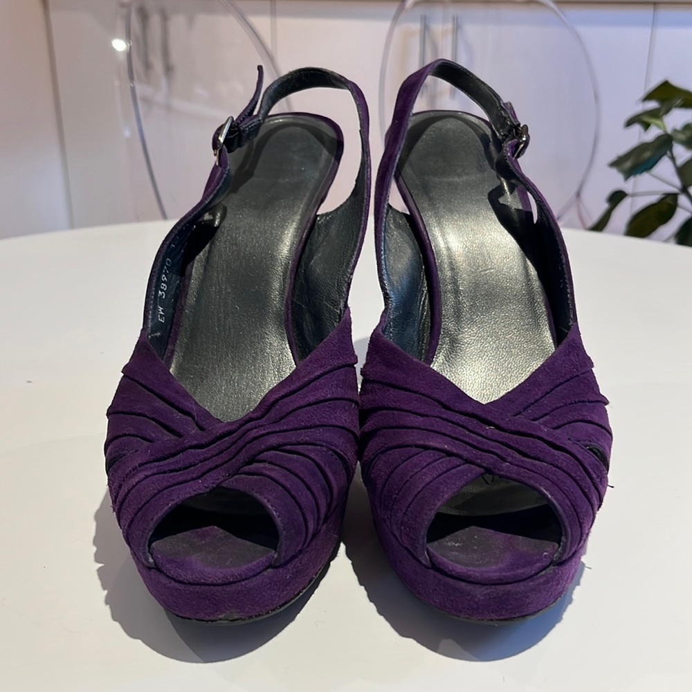 Stuart Weitzman purple suede slingback heels